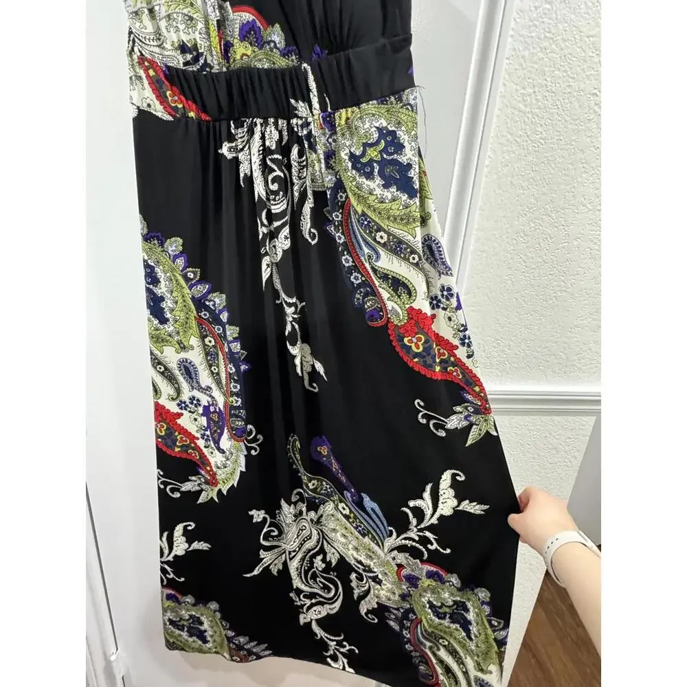 I.N Studio Vintage Boho Paisley Y2K Style Black Halter Maxi Dress- Size 14 - Picture 4 of 9